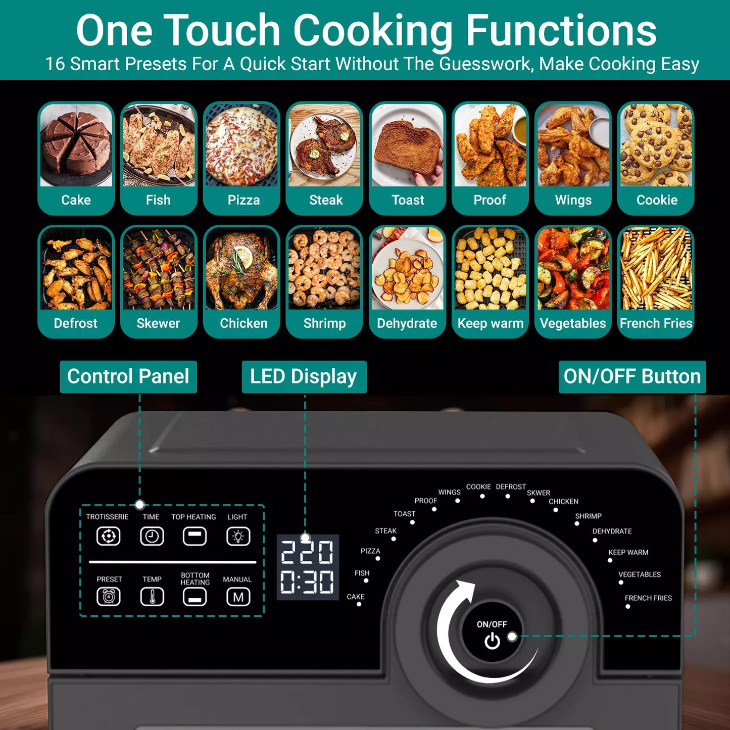 LEPL LAF526 Crispify Air Fryer Oven 14 L,1700 W, 16 Preset Programs| Roast, Dehydrate, Bake,Fry, Rotisserie, Grill, Convection | Touch, Digital display, Rapid Air Tech, Temp &Timer Control,1 Year Warranty