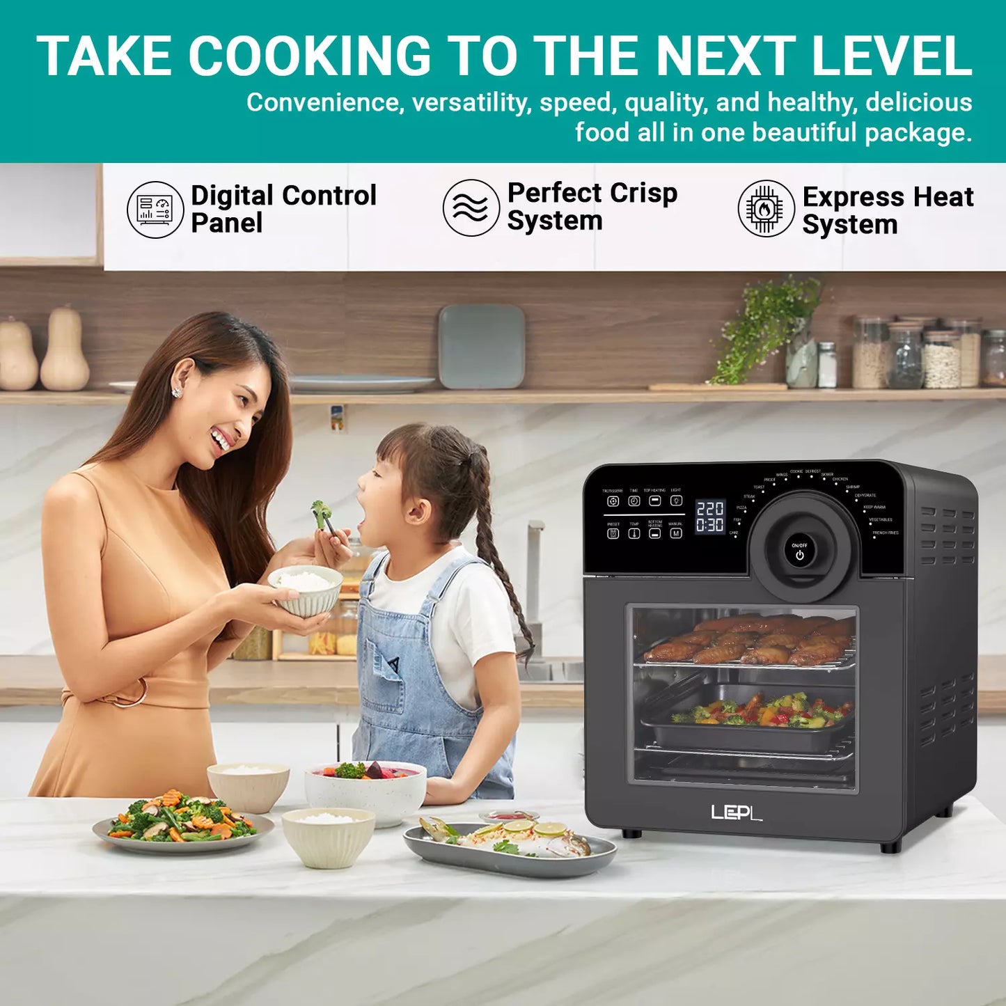 LEPL LAF526 Crispify Air Fryer Oven 14 L,1700 W, 16 Preset Programs| Roast, Dehydrate, Bake,Fry, Rotisserie, Grill, Convection | Touch, Digital display, Rapid Air Tech, Temp &Timer Control,1 Year Warranty