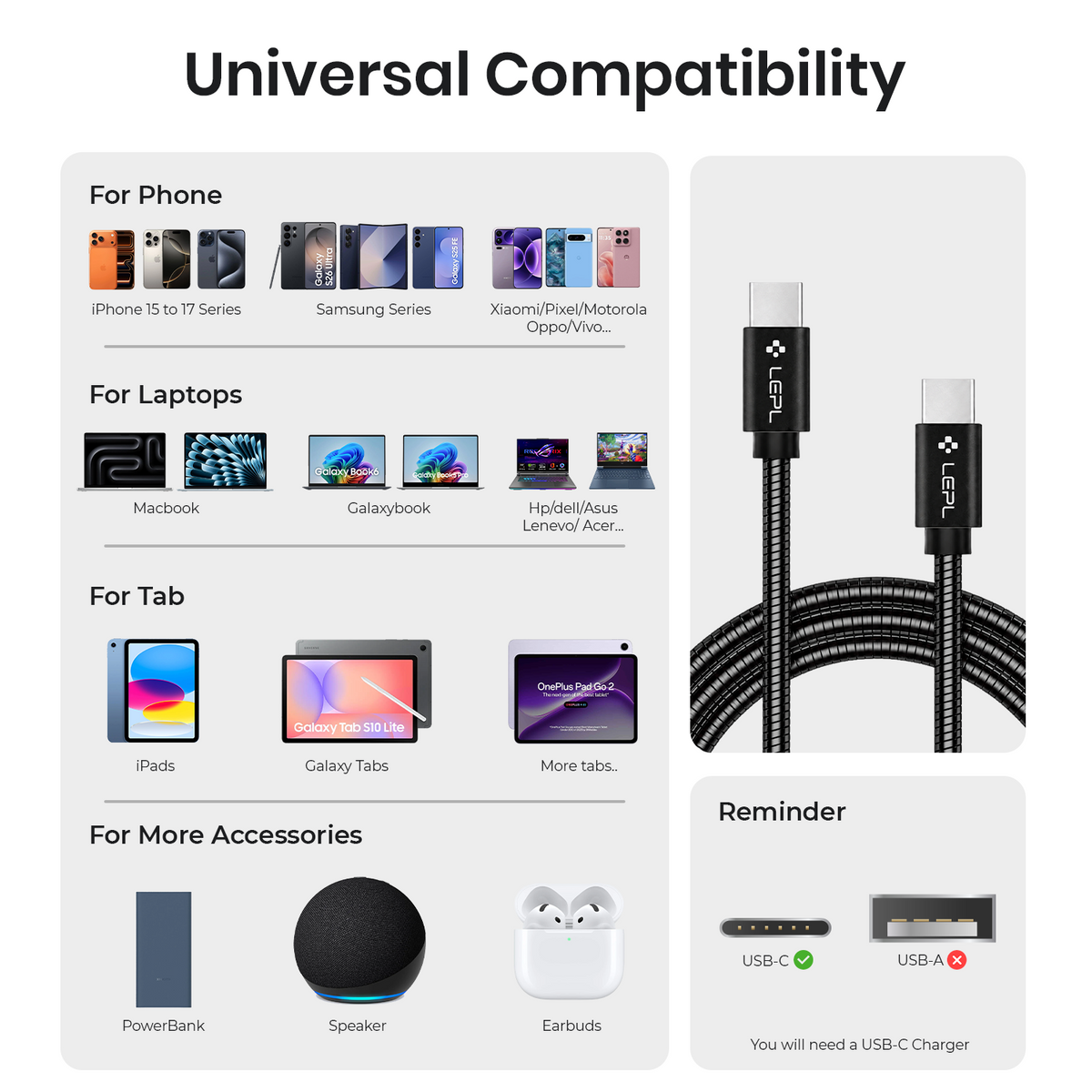 LEPL Shield CC12 60W USB Type-C to Type-C Charging Data Cable, 1.2 Meter, Black