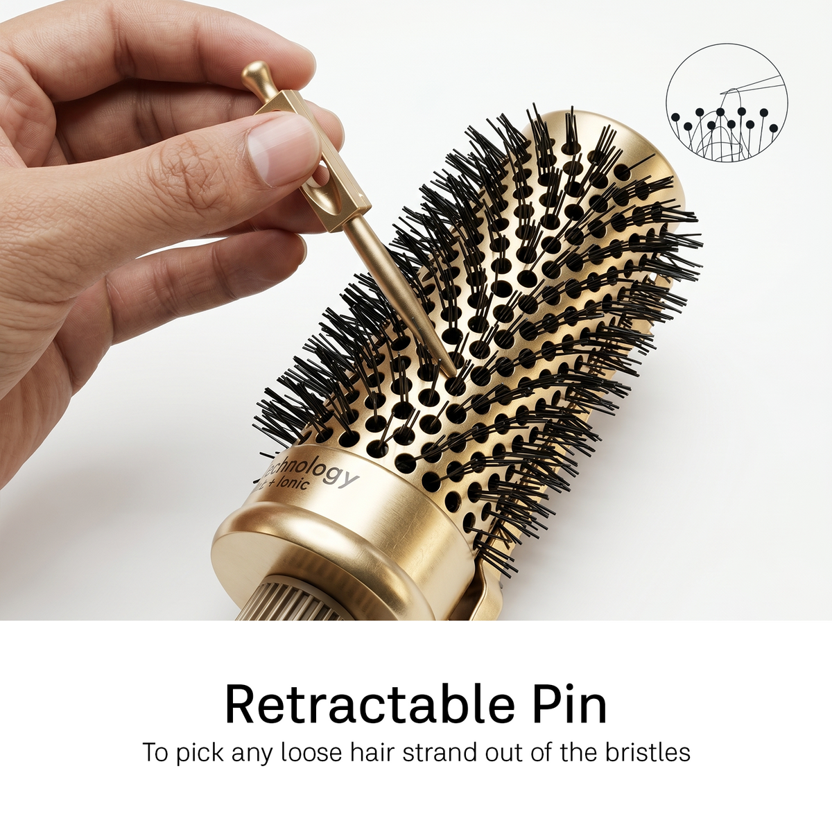LEPL Pro Hold 45mm Round Hair Brush with Handheld Detangle Clip, Blush Gold