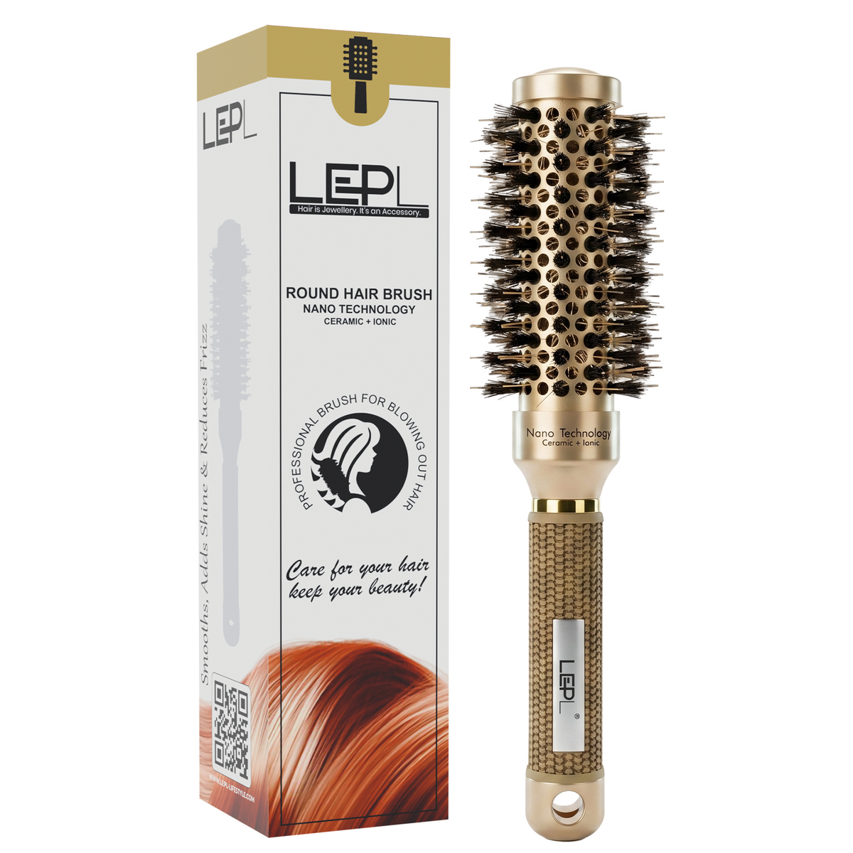 LEPL GoldFusion 32mm Professional Round Hair Brush, Blush Gold