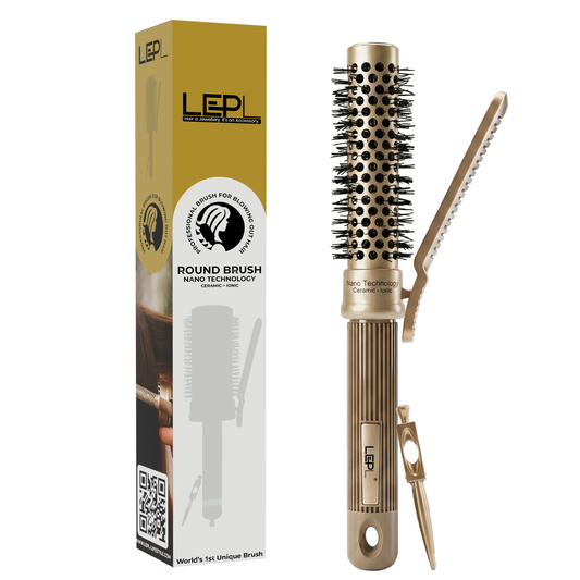 LEPL Pro Hold 25mm Round Hair Brush with Handheld Detangle Clip, Blush Gold