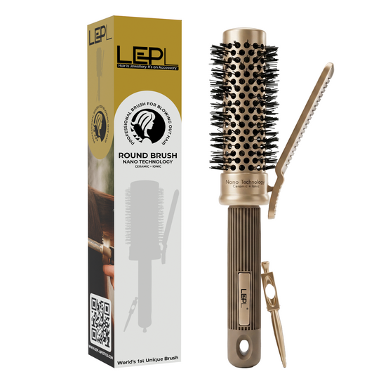 LEPL Pro Hold 32mm Round Hair Brush with Handheld Detangle Clip, Blush Gold