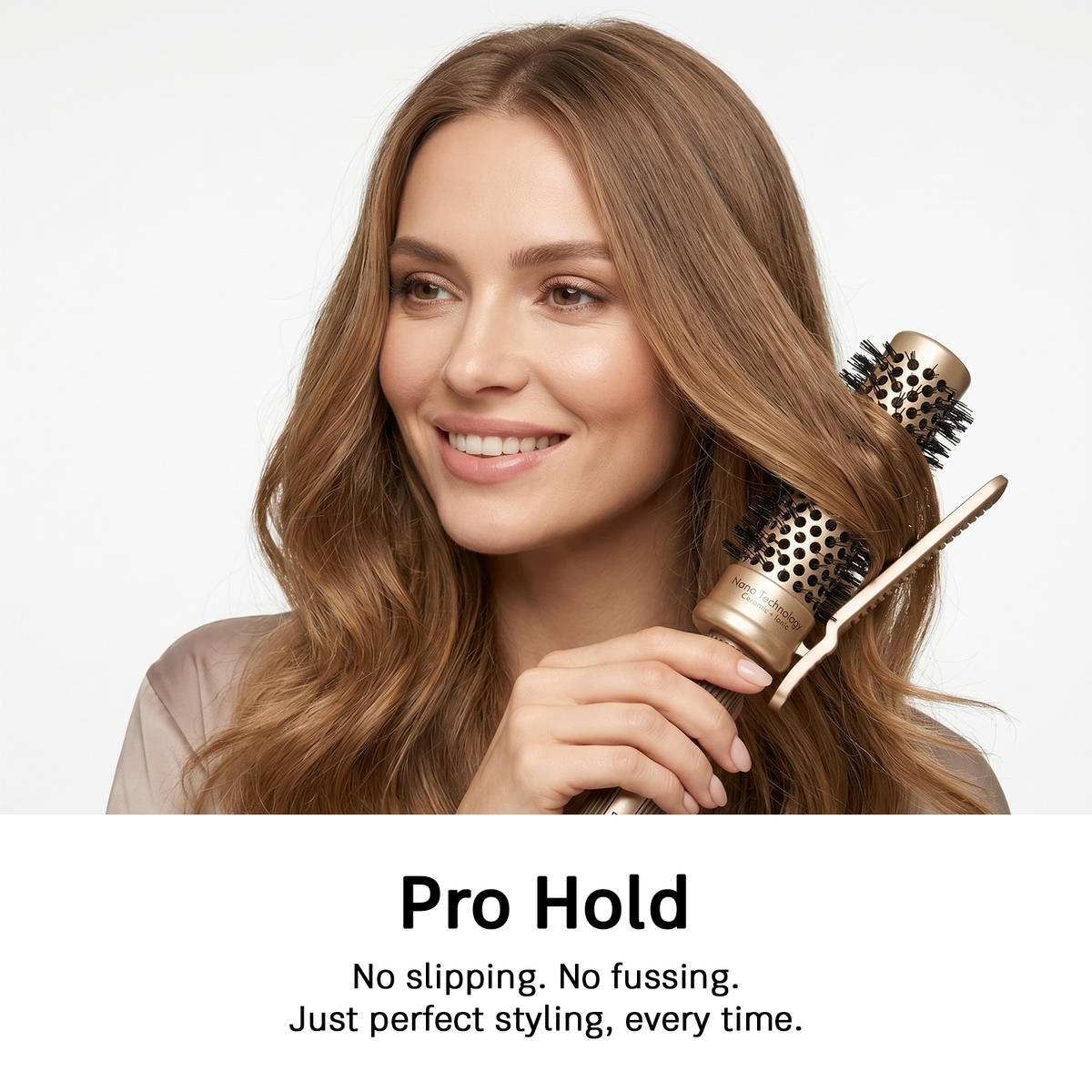 LEPL Pro Hold 32mm Round Hair Brush with Handheld Detangle Clip, Blush Gold