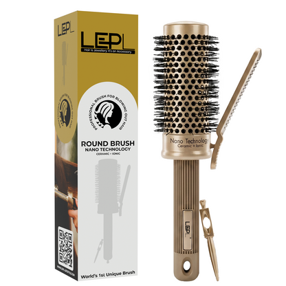 LEPL Pro Hold 45mm Round Hair Brush with Handheld Detangle Clip, Blush Gold