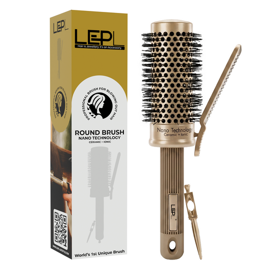 LEPL Pro Hold 45mm Round Hair Brush with Handheld Detangle Clip, Blush Gold