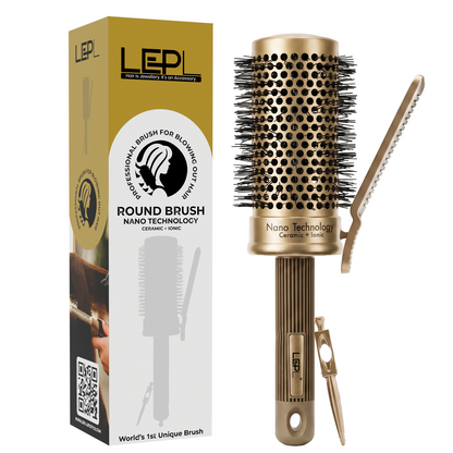 LEPL Pro Hold 53mm Round Hair Brush with Handheld Detangle Clip, Blush Gold