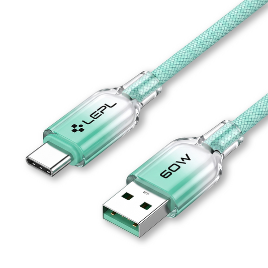 LEPL Core Plus AC10 60W USB-A to USB Type-C Charging Data Cable, 1 Meter, Green