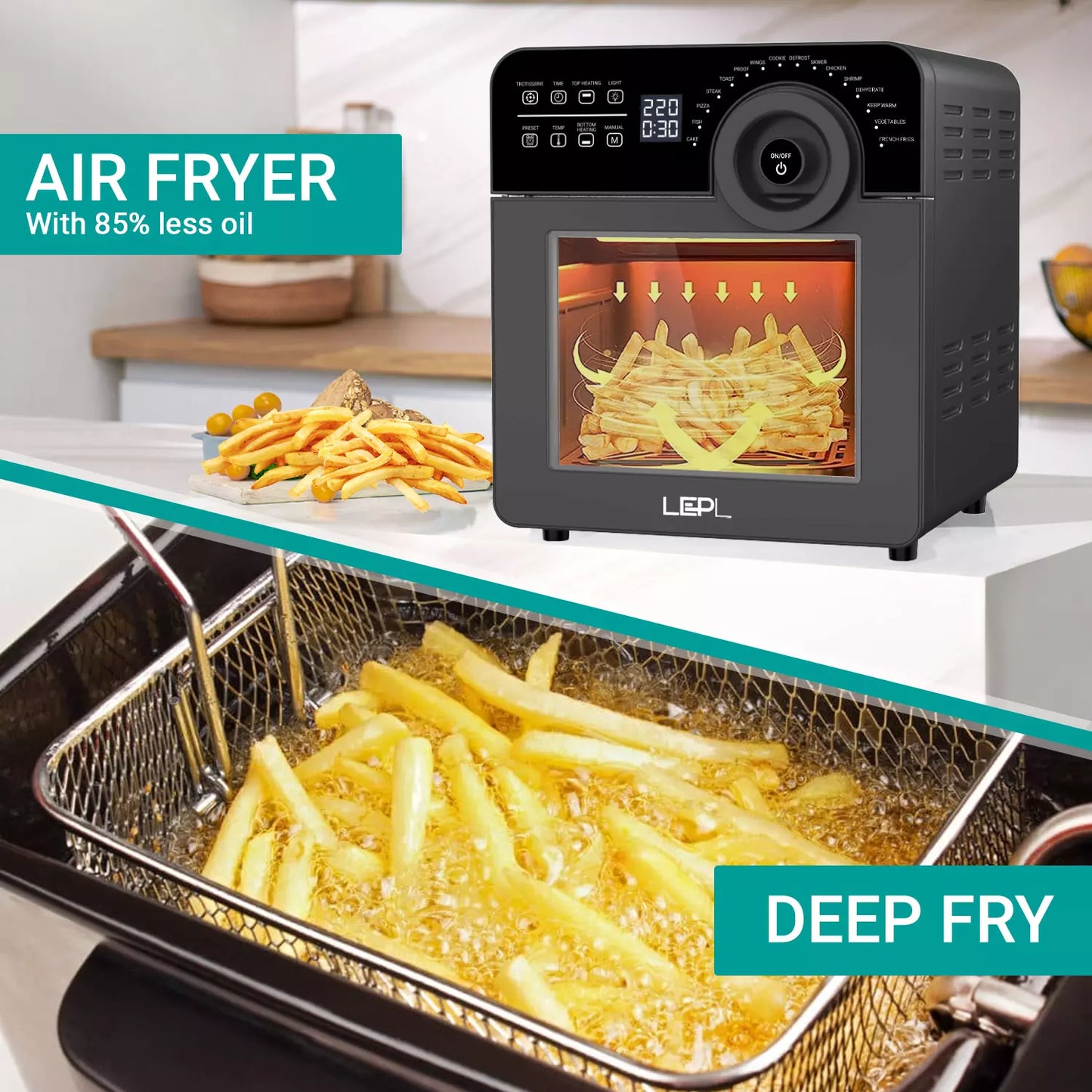 LEPL LAF526 Crispify Air Fryer Oven 14 L,1700 W, 16 Preset Programs| Roast, Dehydrate, Bake,Fry, Rotisserie, Grill, Convection | Touch, Digital display, Rapid Air Tech, Temp &Timer Control,1 Year Warranty