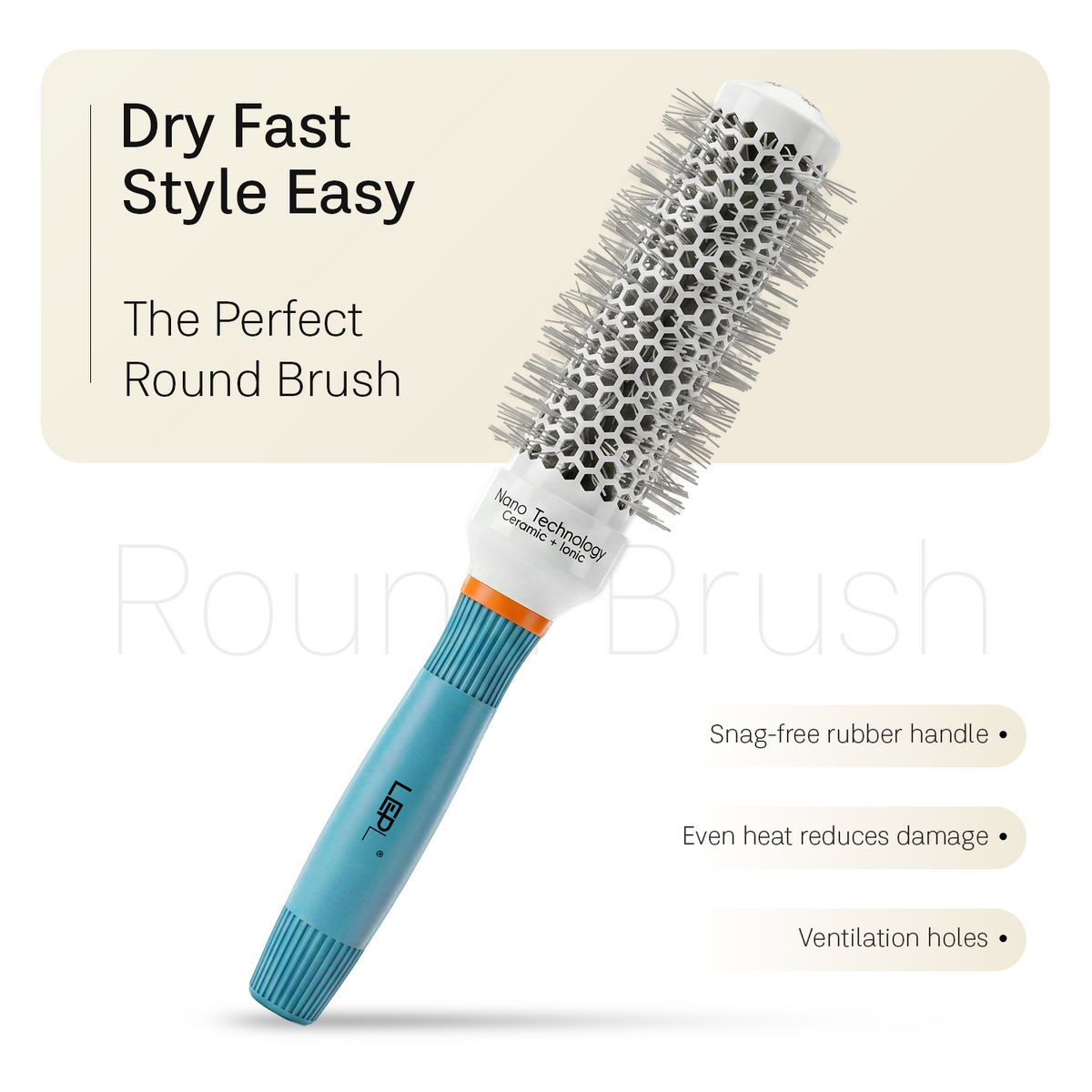 LEPL Ionic BlueWave Professional Round Hair Brush, 25mm, Blue & White