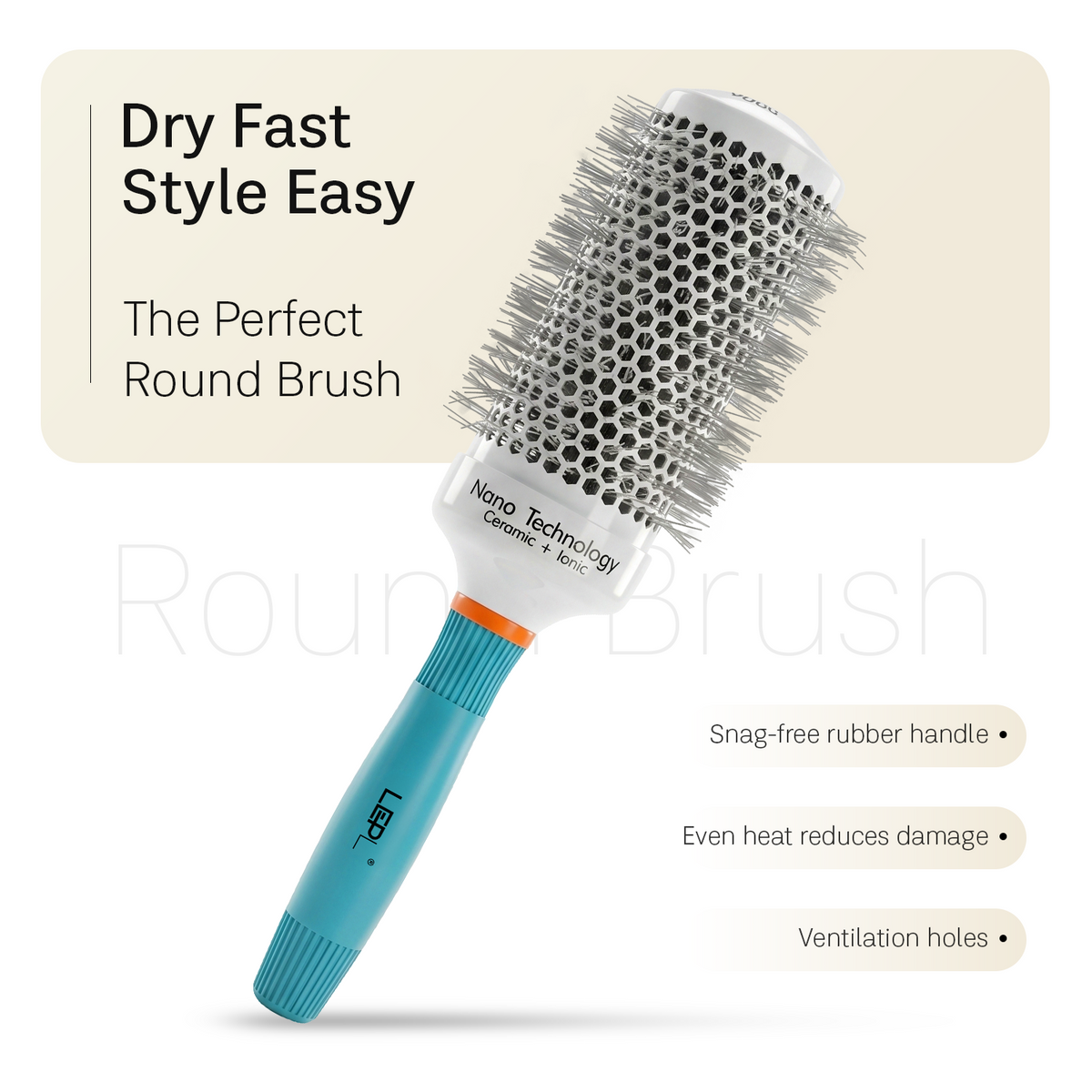 LEPL Ionic BlueWave Professional Round Hair Brush, 53mm, Blue & White