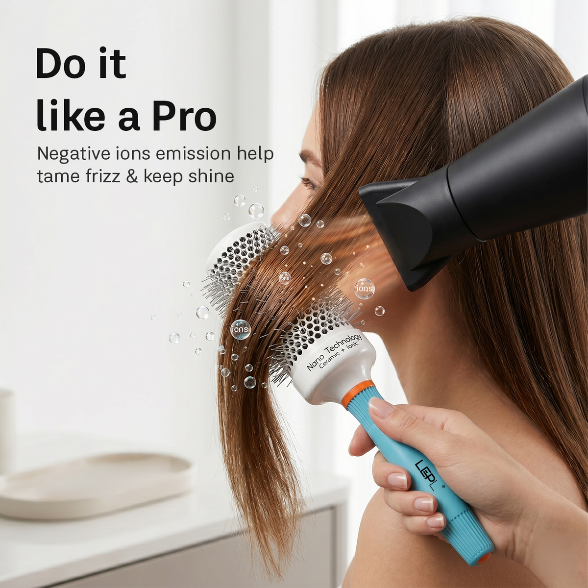 LEPL Ionic BlueWave Professional Round Hair Brush, 53mm, Blue & White