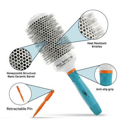 LEPL Ionic BlueWave Professional Round Hair Brush, 53mm, Blue & White