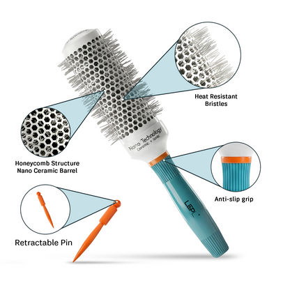 LEPL Ionic BlueWave Professional Round Hair Brush, 45mm, Blue & White