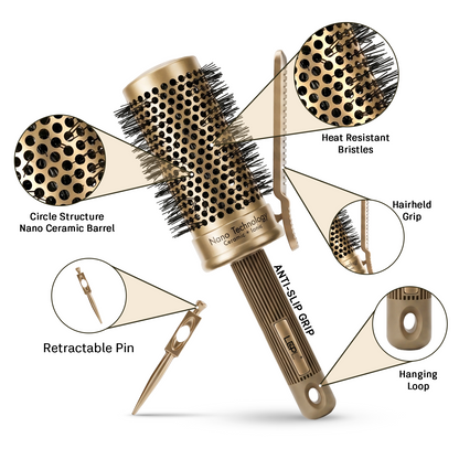 LEPL Pro Hold 53mm Round Hair Brush with Handheld Detangle Clip, Blush Gold