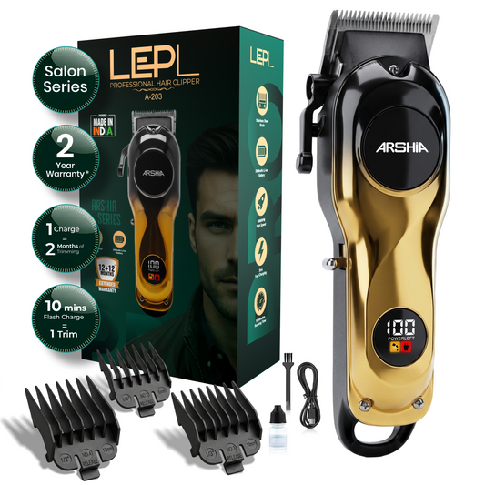 LEPL A-203 Professional Hair Clipper with 2 Years Warranty, Gold & Black