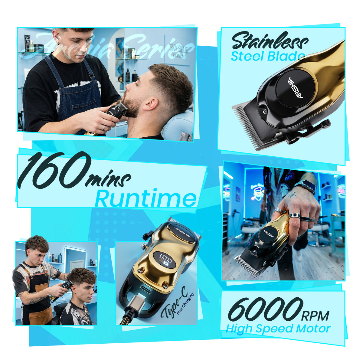 LEPL A-203 Professional Hair Clipper with 2 Years Warranty, Gold & Black
