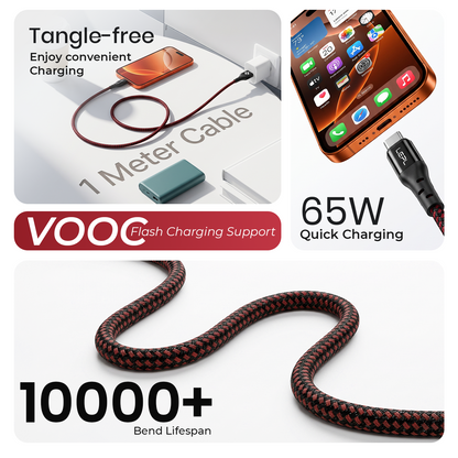LEPL Volt AC10 65W USB Type-C Charging Data Cable, 1 Meter, Red & Black