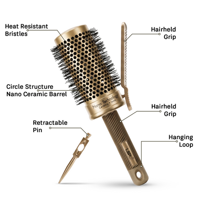 LEPL Pro Hold 53mm Round Hair Brush with Handheld Detangle Clip, Blush Gold