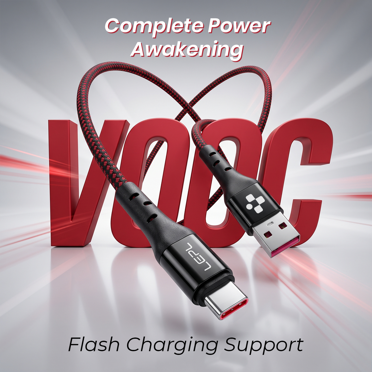 LEPL Volt AC10 65W USB Type-C Charging Data Cable, 1 Meter, Red & Black