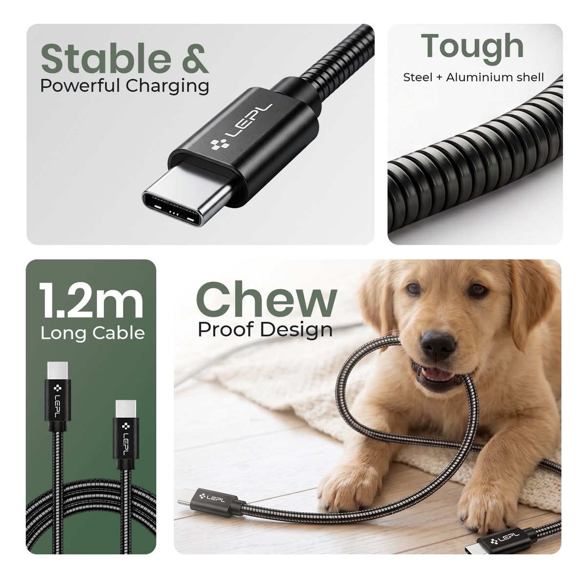 LEPL Shield CC12 60W USB Type-C to Type-C Charging Data Cable, 1.2 Meter, Black