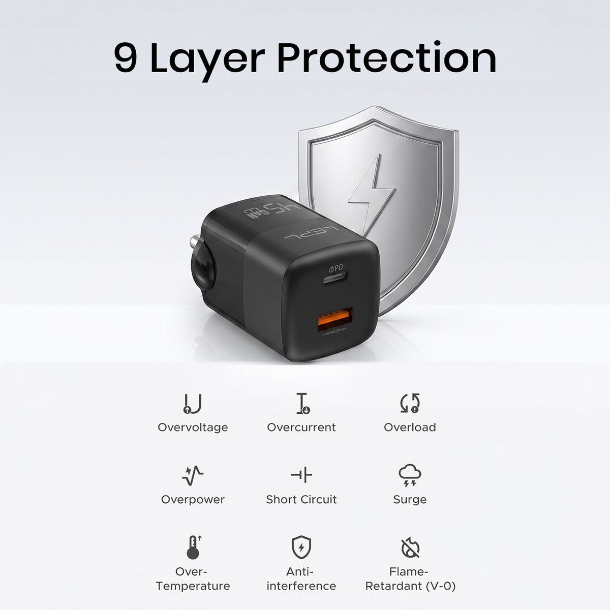LEPL GaN Pro 45WAC 45W GaN Wall Charger, Black