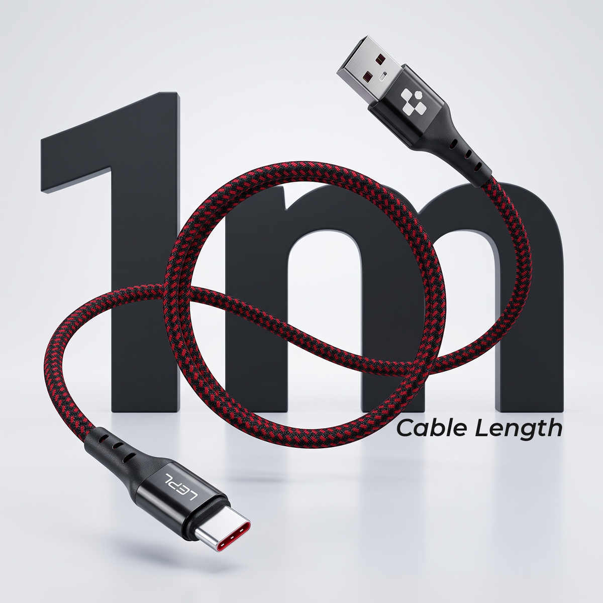 LEPL Volt AC10 65W USB Type-C Charging Data Cable, 1 Meter, Red & Black