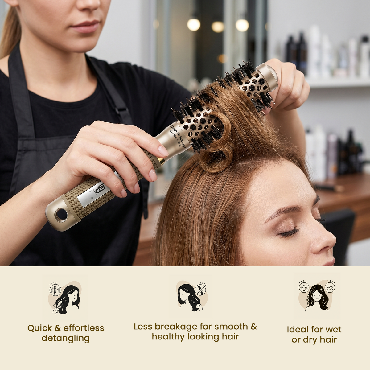 LEPL GoldFusion 19mm Professional Round Hair Brush, Blush Gold