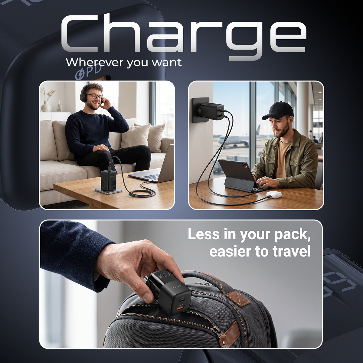 LEPL GaN Pro 65WAC 65W GaN Wall Charger, Black