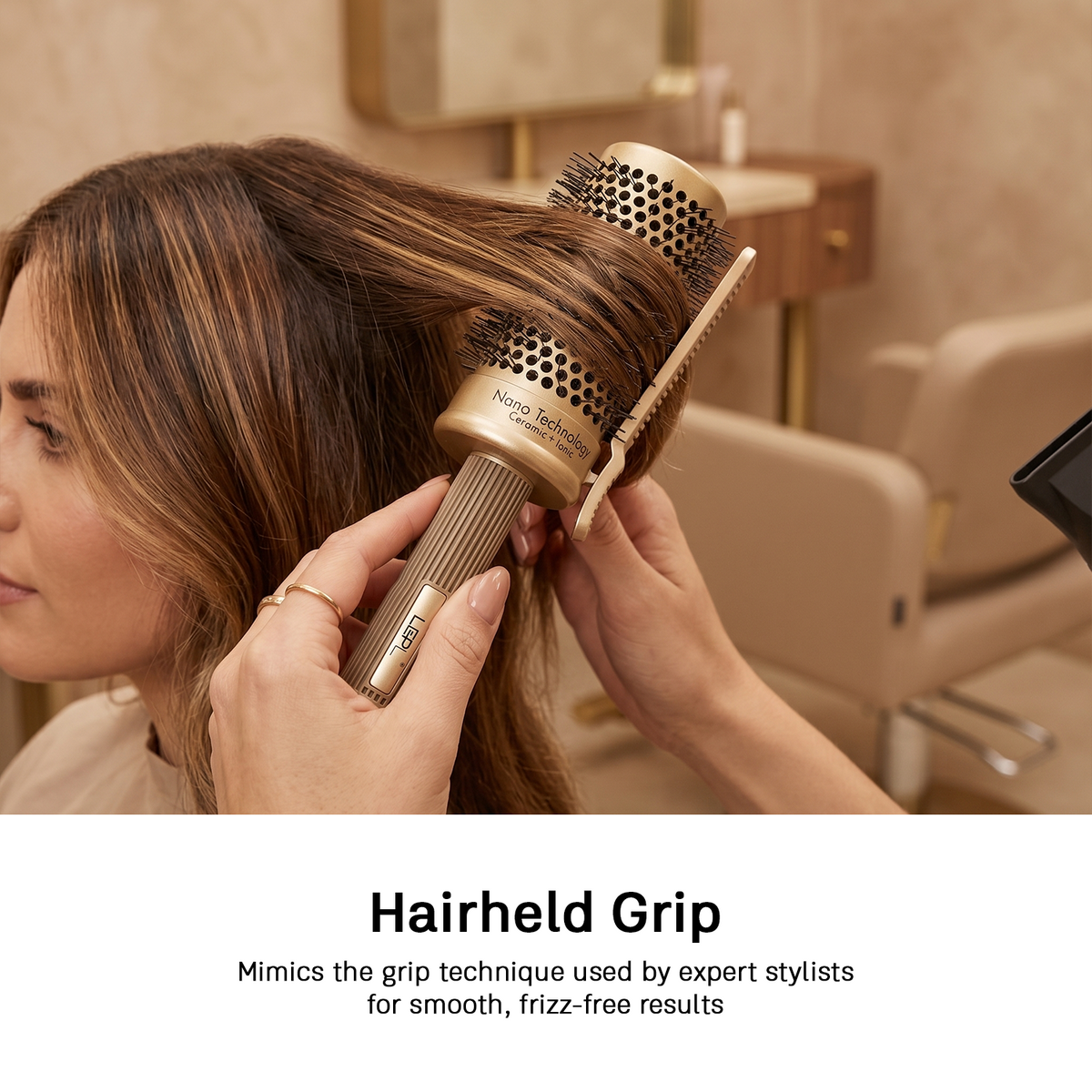 LEPL Pro Hold 53mm Round Hair Brush with Handheld Detangle Clip, Blush Gold