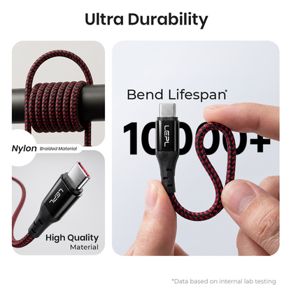 LEPL Volt AC10 65W USB Type-C Charging Data Cable, 1 Meter, Red & Black