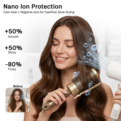 LEPL Pro Hold 53mm Round Hair Brush with Handheld Detangle Clip, Blush Gold