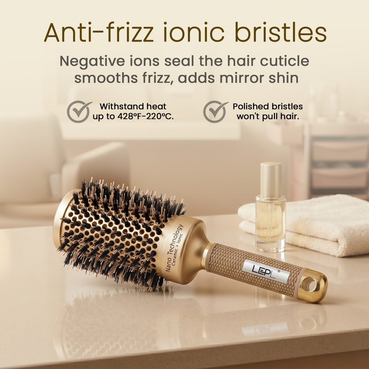 LEPL GoldFusion 53mm Professional Round Hair Brush, Blush Gold