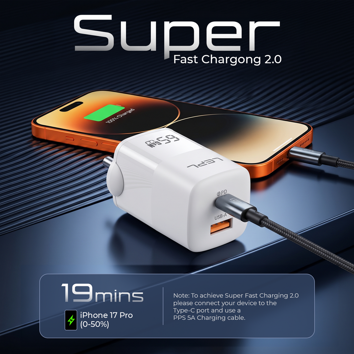 LEPL GaN Pro 65WAC 65W GaN Wall Charger, White