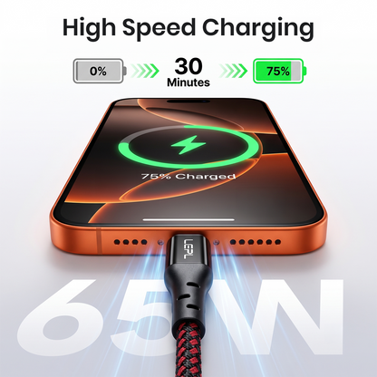 LEPL Volt AC10 65W USB Type-C Charging Data Cable, 1 Meter, Red & Black