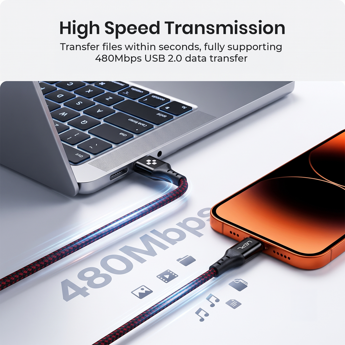 LEPL Volt AC10 65W USB Type-C Charging Data Cable, 1 Meter, Red & Black