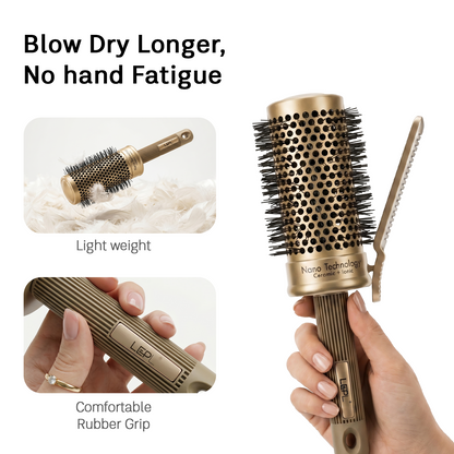 LEPL Pro Hold 53mm Round Hair Brush with Handheld Detangle Clip, Blush Gold