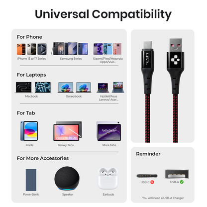 LEPL Volt AC10 65W USB Type-C Charging Data Cable, 1 Meter, Red & Black