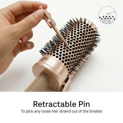 LEPL Pro Hold 53mm Round Hair Brush with Handheld Detangle Clip, Blush Gold