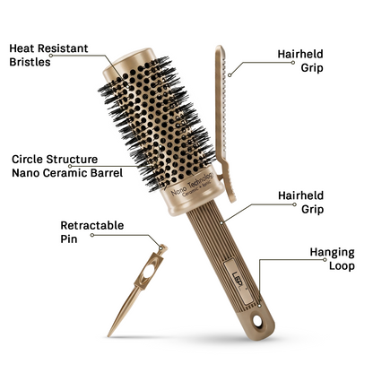 LEPL Pro Hold 45mm Round Hair Brush with Handheld Detangle Clip, Blush Gold