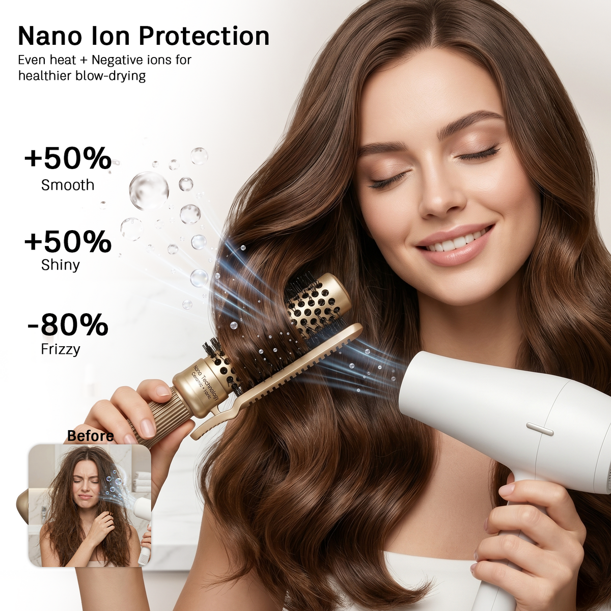 LEPL Pro Hold 4-Piece Round Hair Brush Set with Handheld Detangle Clip, Blush Gold