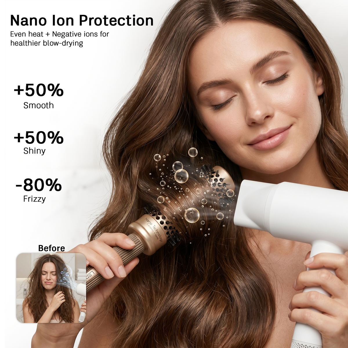 LEPL Pro Hold 32mm Round Hair Brush with Handheld Detangle Clip, Blush Gold