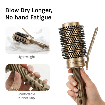 LEPL Pro Hold 45mm Round Hair Brush with Handheld Detangle Clip, Blush Gold