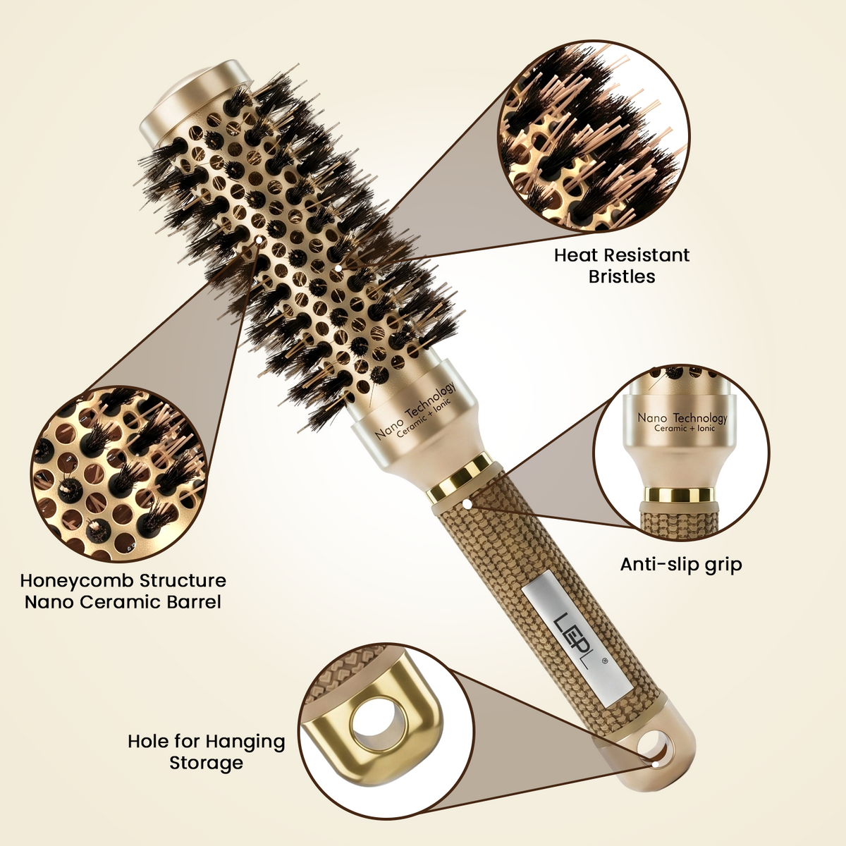 LEPL GoldFusion 32mm Professional Round Hair Brush, Blush Gold
