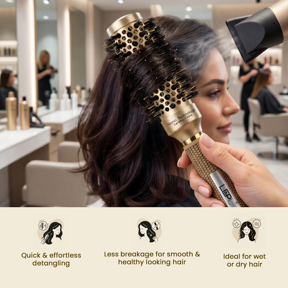 LEPL GoldFusion 32mm Professional Round Hair Brush, Blush Gold