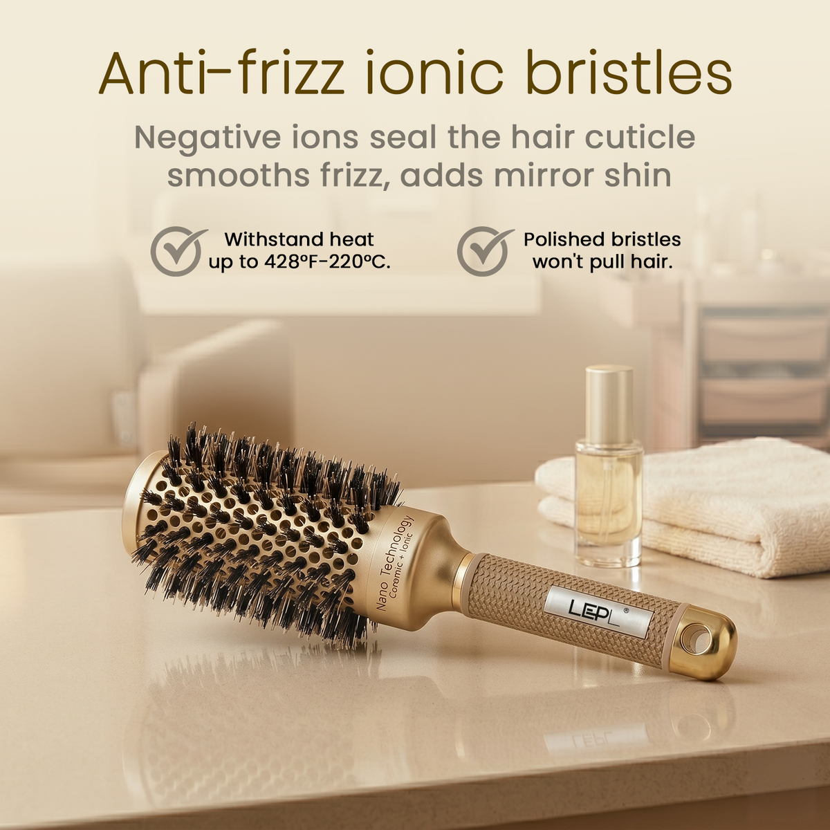 LEPL GoldFusion 32mm Professional Round Hair Brush, Blush Gold