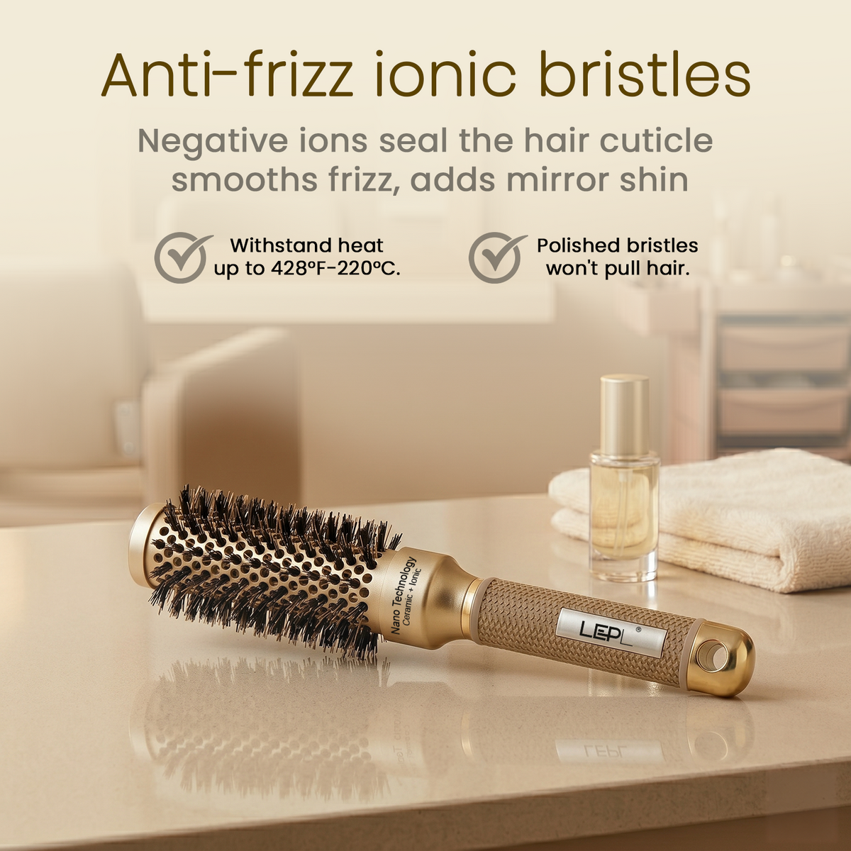 LEPL GoldFusion 25mm Professional Round Hair Brush, Blush Gold