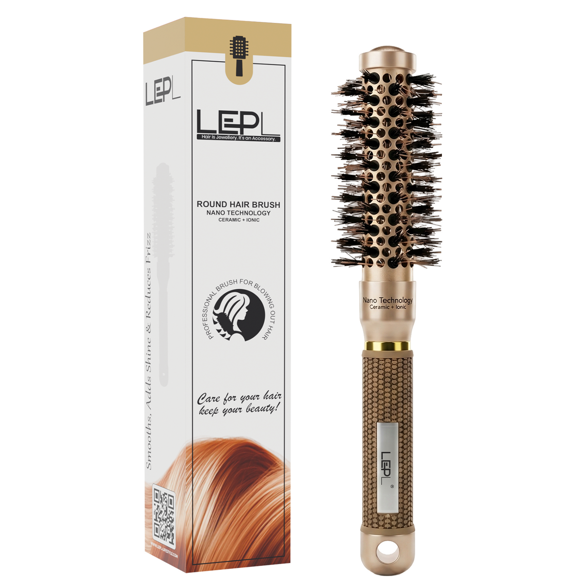 LEPL GoldFusion 25mm Professional Round Hair Brush, Blush Gold
