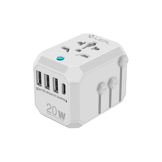 LEPL GlobSync Universal Travel Adapter with 20W USB Type-C PD, Black