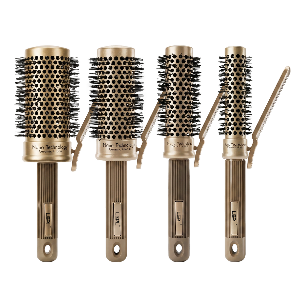 LEPL Pro Hold 4-Piece Round Hair Brush Set with Handheld Detangle Clip, Blush Gold